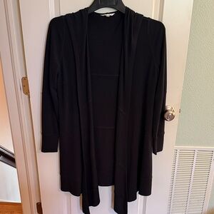 Cabi dark navy open front hooded duster